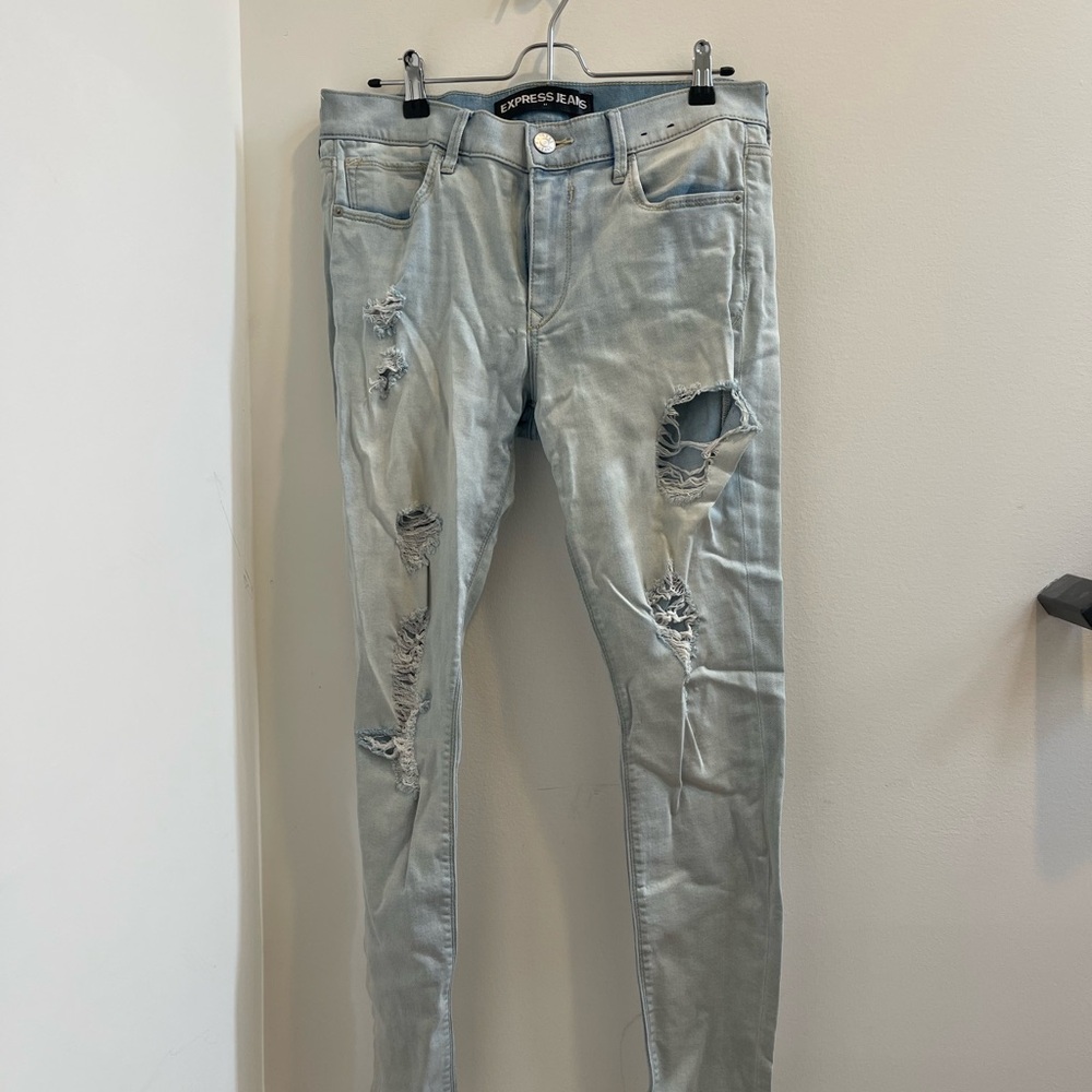 Express Light Blue Ripped Skinny Jeans